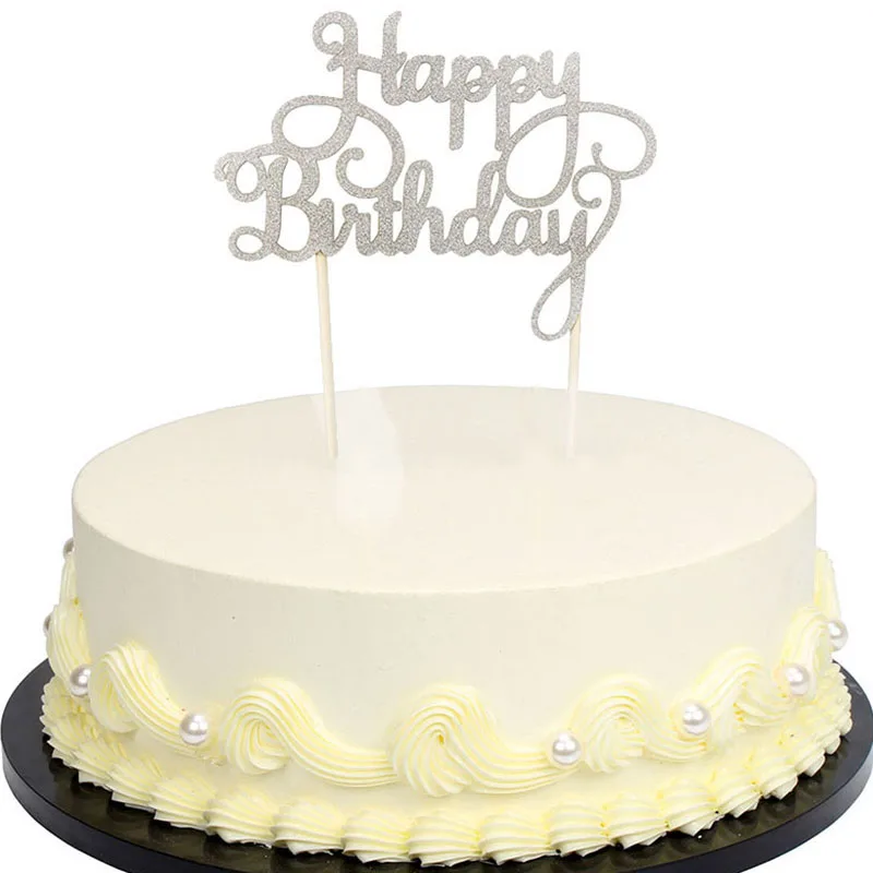 1pcs silver birthday Блестящая бумага один кекс топперы С Днем Рождения украшения 1-й первый день рождения для мальчиков и девочек вечерние мой один год день рождения - Цвет: 1pcs silver birthday
