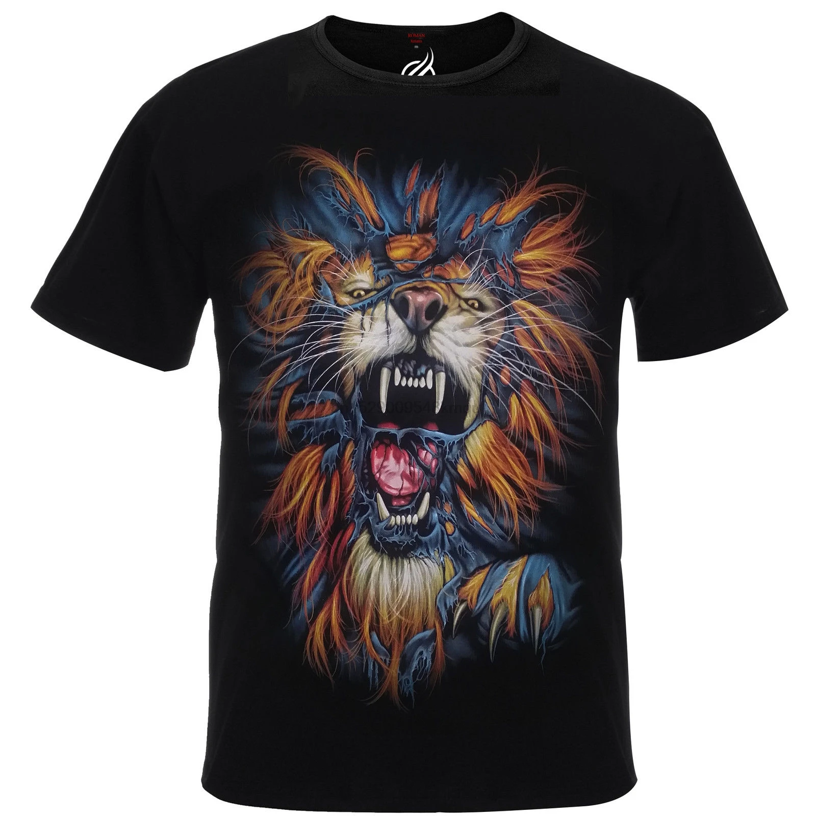 Male Lion With Bright Main Bursting Through Fabric Lannister Tee Shirt Top RM31T custom printed tshirt hip hop funny tee |