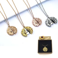 you are my sunshine sunflower necklaces for women rose gold silver color long chain sun flower female pendant necklace jewelr