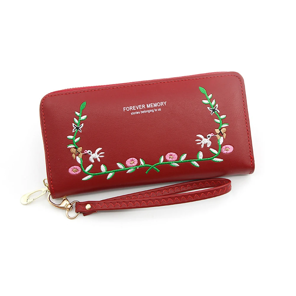 Женский кошелек на молнии длинный вместительный с вышивкой корейский стиль 2020 |