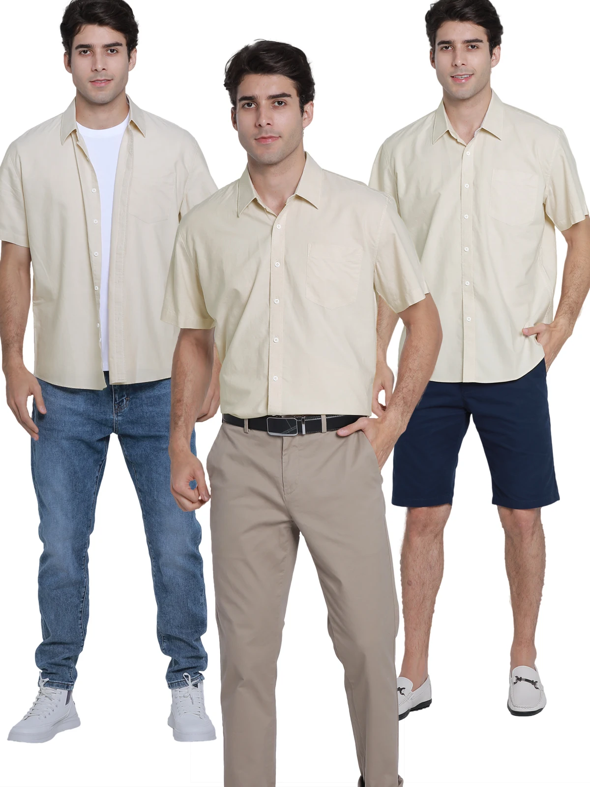 

JCFL Mens Casual Loose Holiday Shirts Male Comfortable Breathable Single Breasted Turn Down Collar Blouses Plus Size S-XXL