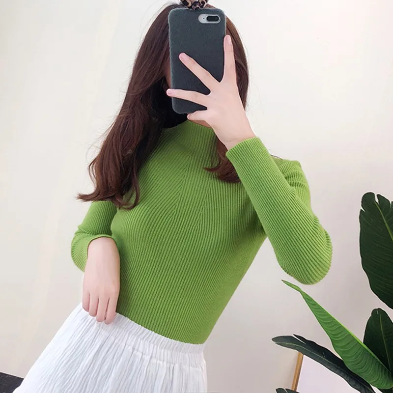 2020 г. корейский стиль Однотонный свитер средней длины с воротником простой