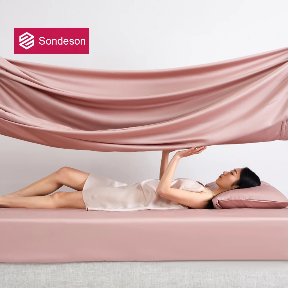 

Sondeson Luxury Pink 100% Silk Fitted Sheet 25 Momme Healthy Beauty Queen King Bed Sheet With Elastic Band Pillowcase For Sleep