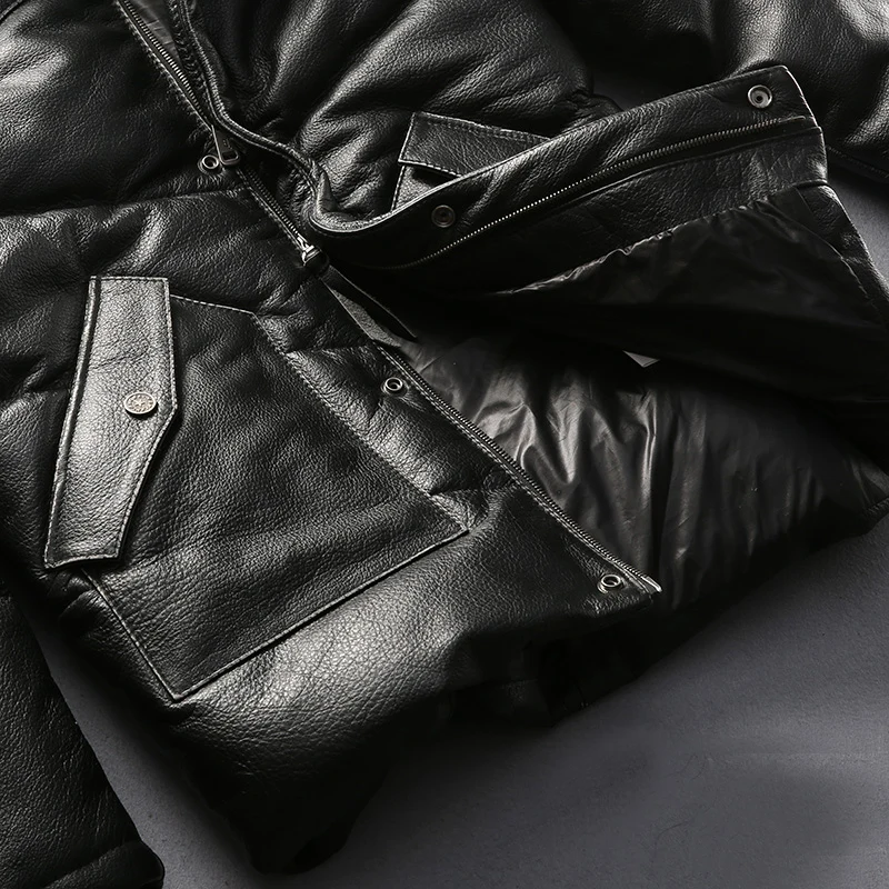 Мужская повседневная куртка из натуральной воловьей кожи с воротником-стойкой и