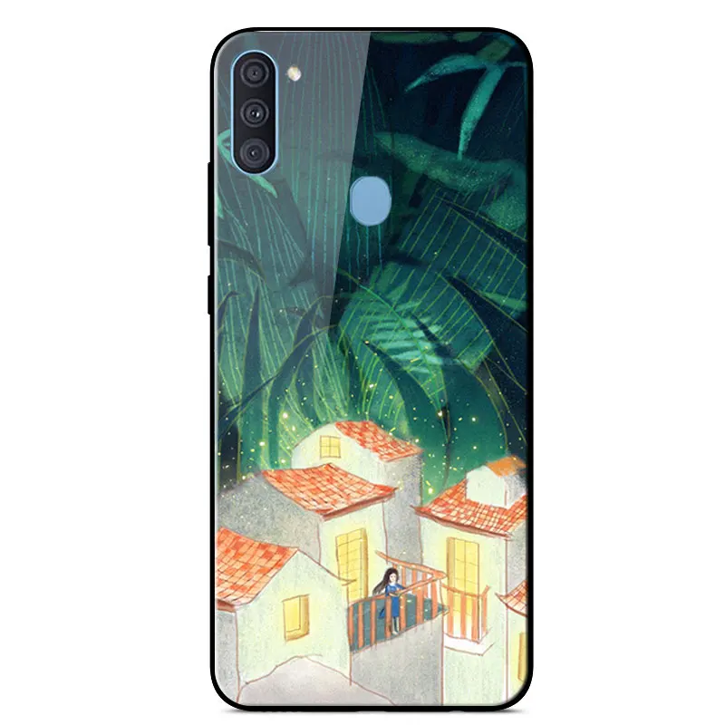 

For Samsung M11 Case Fashion Painted Tempered Back Cover For Samsung Galaxy M11 M 11 SM-M115F M115F M115 Protective Phone Cases