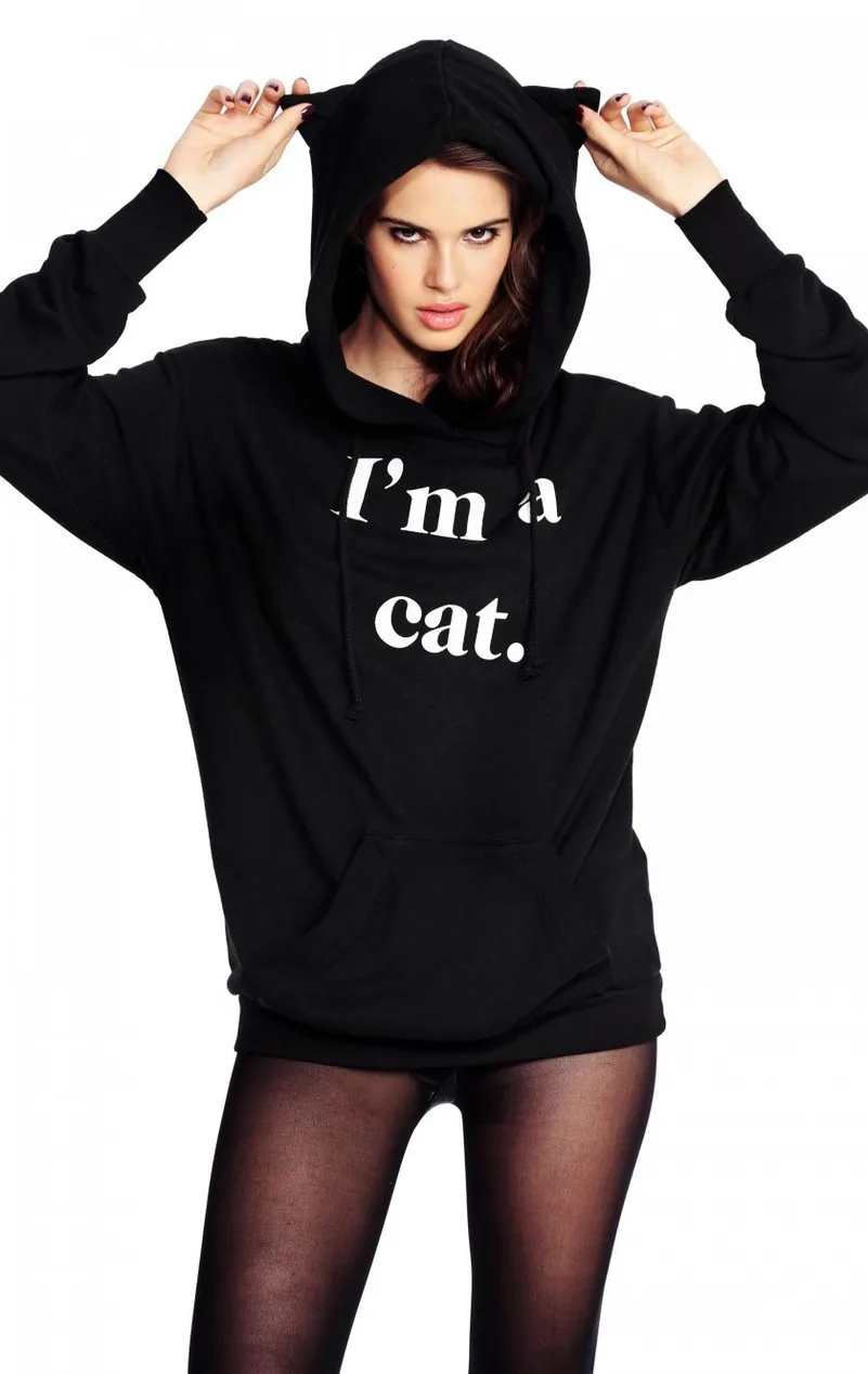 Толстовки с капюшоном и надписью I'm a cat meow женские повседневные толстовки в