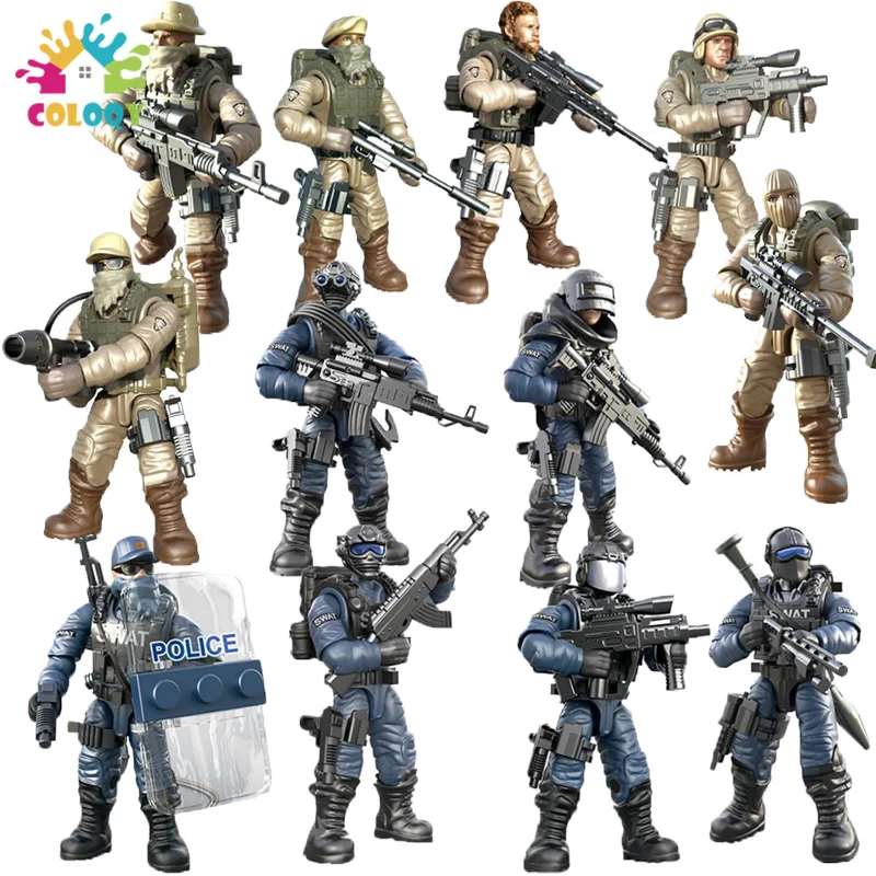 

Kids Toys 6pcs/lot SWAT Figures Building Blocks Police Counter-terrorism Soldiers Weapon Accessories Guns Bricks For Boys