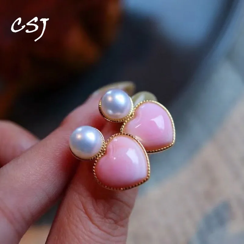 

CSJ Elegant Pink Shell Stud Earring 925 Sterling Silver Fine Jewelry for Women Lady Wedding Party