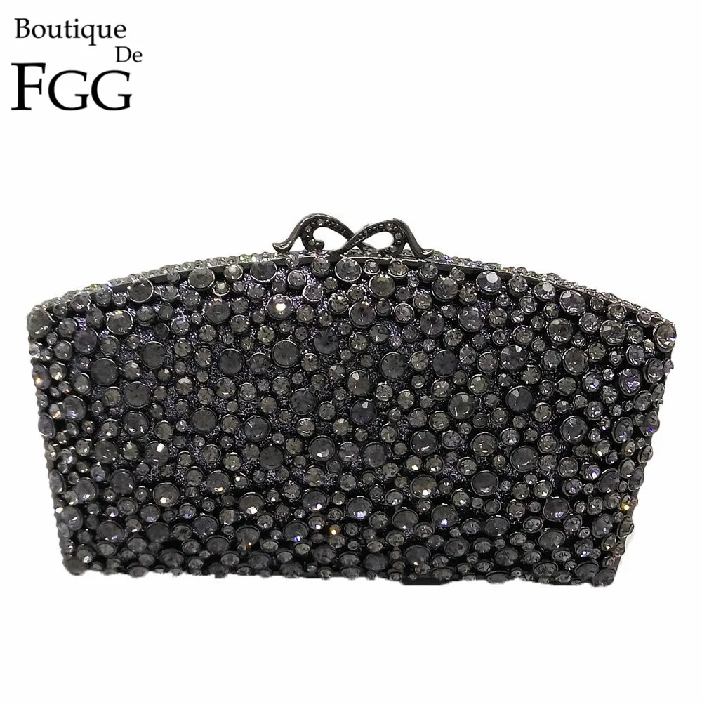 Женский клатч с кристаллами Boutique De FGG черная вечерняя сумочка металлическими