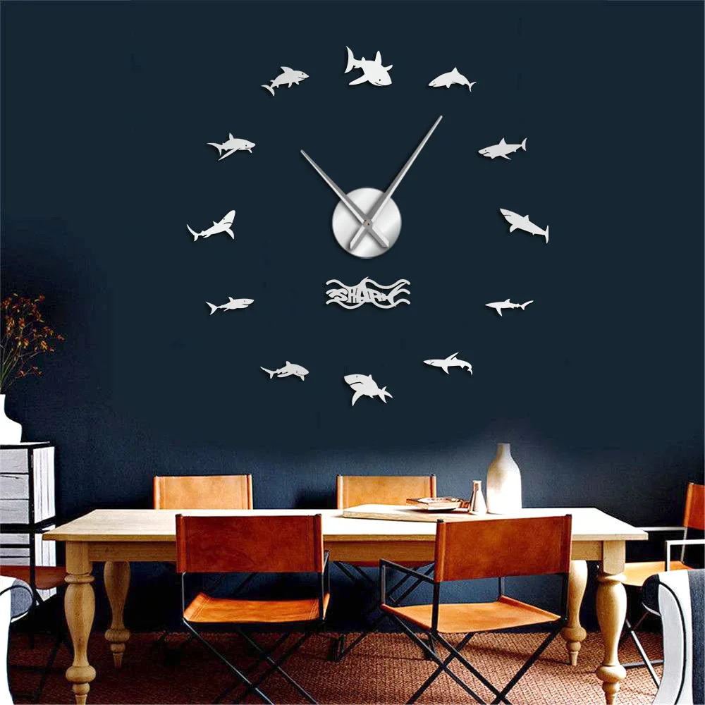 Ocean Sharks Wall Art DIY Wall Stickers Giant Wall Clock Nau