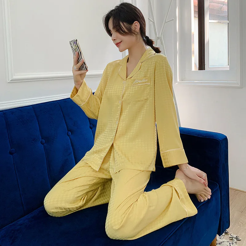 

Female Pajamas Set Trouser Suits Spring New Rayon Nightgown Pyjamas Suit Sleepwear Loose Home Clothes Casual Nightwear Homwear