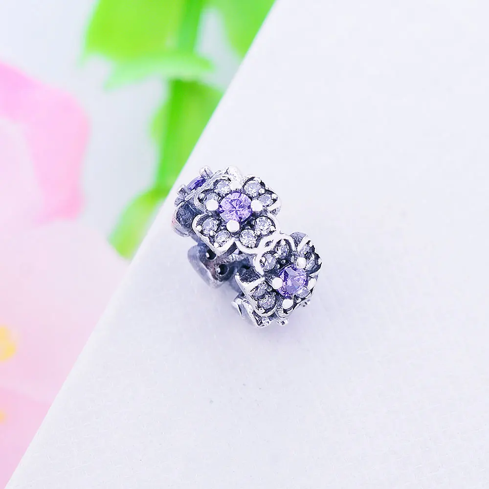 Настоящее серебро 925 пробы фиолетовый прозрачный циркон цветок разделитель шарм