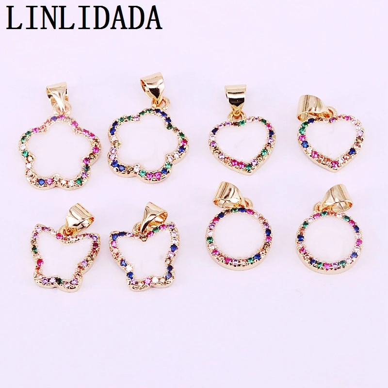 10 шт. модные радужные CZ циркониевые микро выложенные круглые/сердца/бабочки