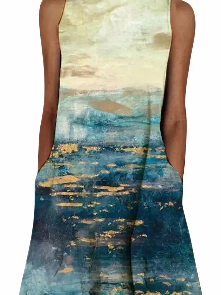 

2021 Summer Loose V-Neck Sleeveless Temperament Commute Printing Round Women's Clothing Dress