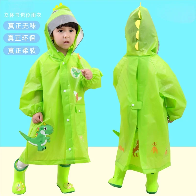 

Children's raincoats for boys and girls kindergarten children's ponchos with school bags dinosaur rain gear