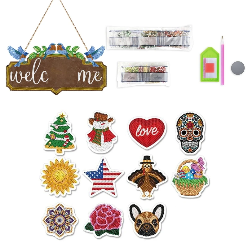 

Farmhouse Door Sign 5D Special Diamond Painting Embroidery Rhinestones Hanging Plaque Wreath with Magnetic Sticker DIY N K0AB