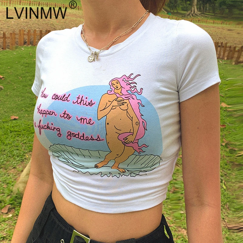 LVINMW модные облегающие топы с мультяшными буквами 2020 летние женские футболки