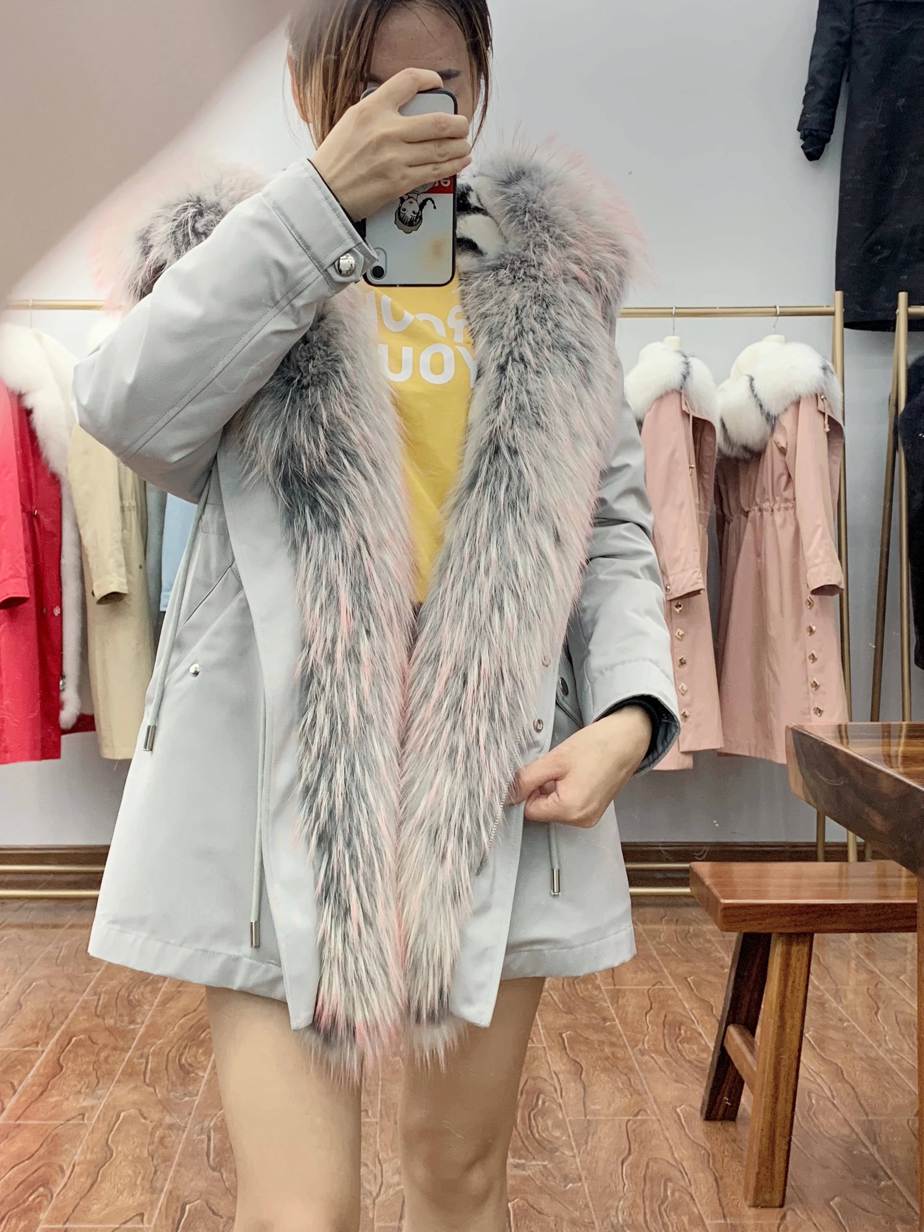 

New silver fox fur parka coat women knitted silver fox fur lined parkas black winter thick real fur coat warm female outerwear