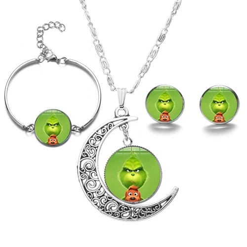 SONGDA как Grinch палантин Новогодний комплект украшений Grinch плакат со сценами из фильмов мультфильм стеклянный купол ручной работы ювелирные изделия Рождественский подарок - Окраска металла: Style 1