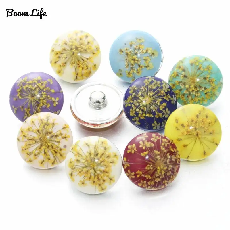 9 цветов 2016 Смола Цветок Металлическая 18 мм защелкивающаяся кнопка для женских