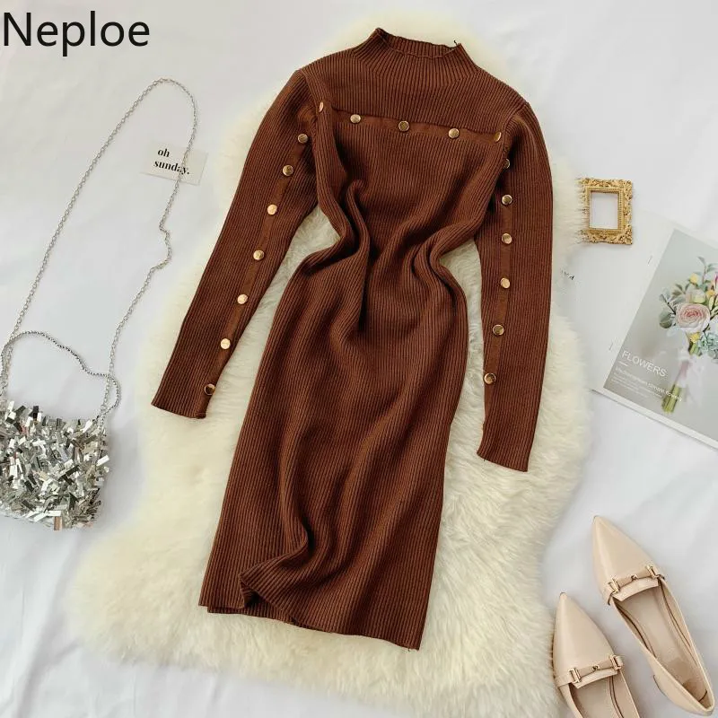 Neploe французский стиль Heben Vestido водолазка с заклепками однотонное приталенное