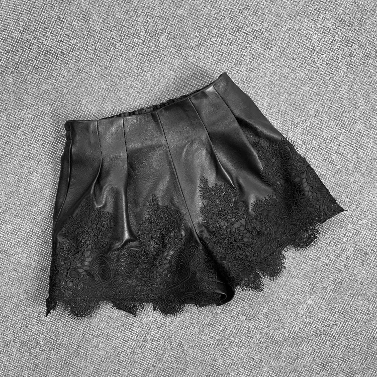 Spring Autumn 2021 fashion women's lace genuine leather shorts B783
