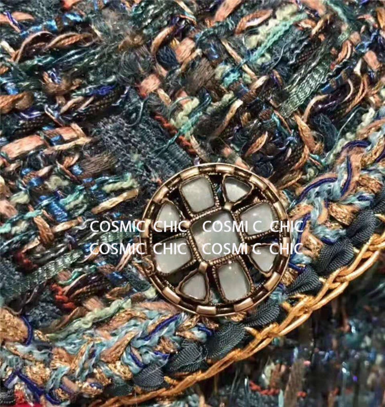 Cosmicchic роскошный шерстяной твидовый комплект для женщин, Осенний элегантный твидовый пиджак, костюм с юбкой, OL, Женская куртка, Подиумные комплекты высокого качества