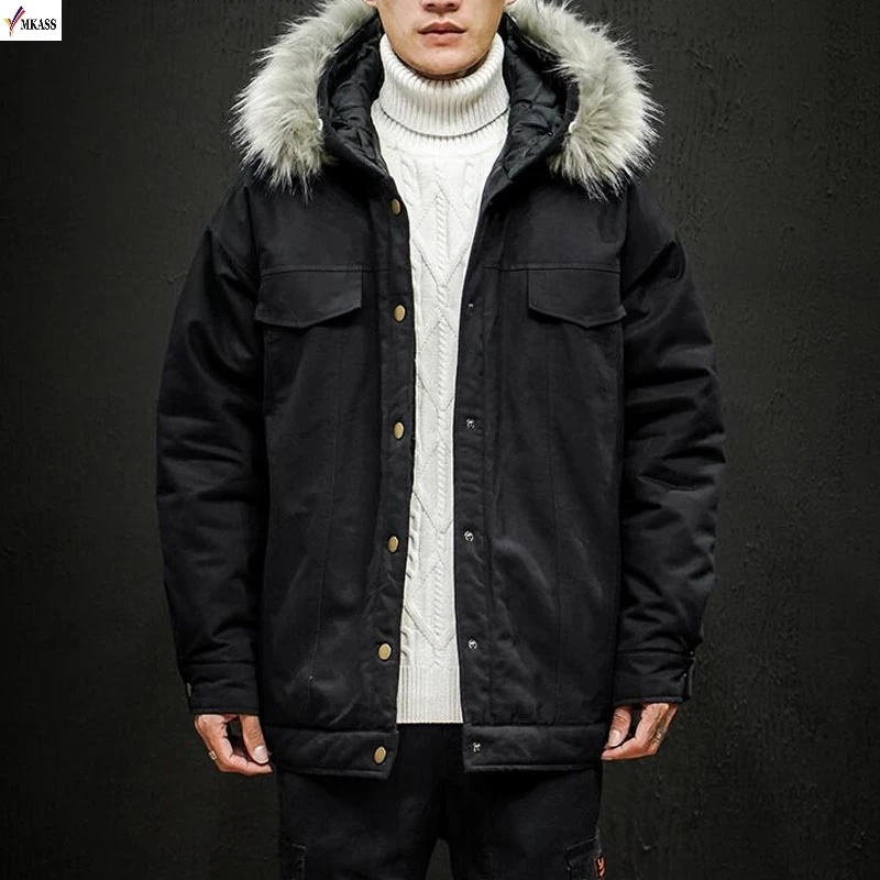 MKASS мужская куртка с меховым капюшоном свободная тактическая бомбер в стиле