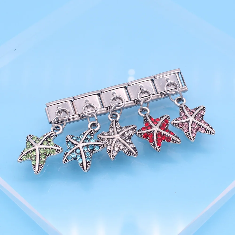 Fyour 2019 New Original Daisy Starfish Dazzling CZ Italian Charm Fit 9mm Bracelet Stainless Steel Jewelry DIY Making DJ196 | Украшения и
