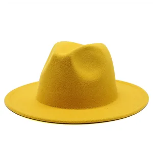 New Fedoras Big Brim Hats For Women British Style Vintage Church Hats Lady Flat Brim  jazz cap Autum