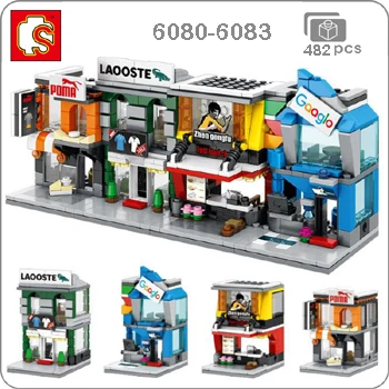 6080-6083 Sembo Mini City Street, кофейная пицца, хижина, магазин, ресторан, Китай, городской набор, 3D модель, блоки, строительные игрушки для детей, без коробки - Цвет: 6080-6083
