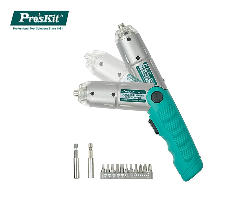 ProsKit PT-1136G Мини Электрическая отвертка перезаряжаемая Ni-MH батарея беспроводная освещенная Электронная отвертка