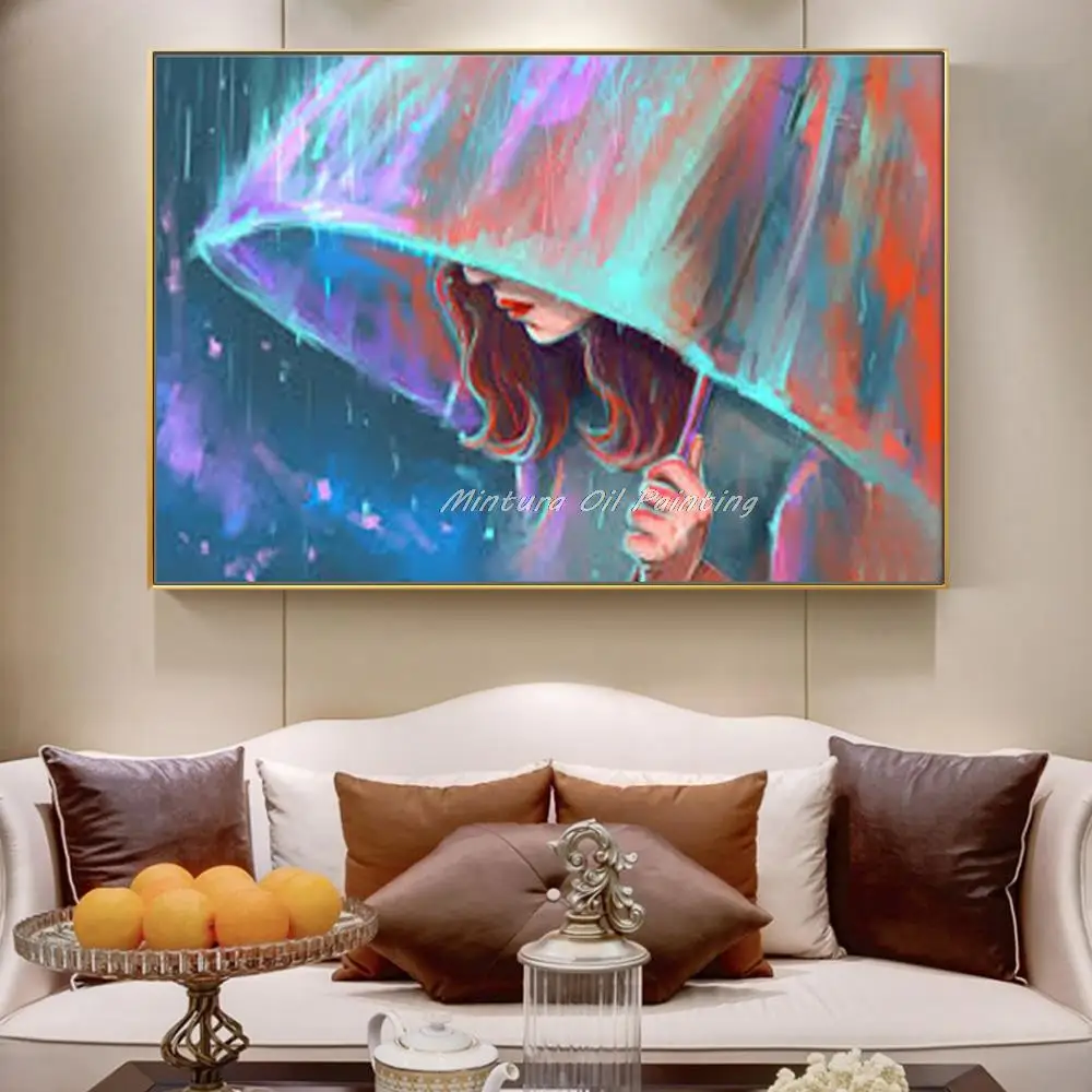 

Mintura Hand Painted Umbrella Girl Oil Paintings On Canvas Modern Abatract Pop Art Wall Pictures For Living Room Home Decoration