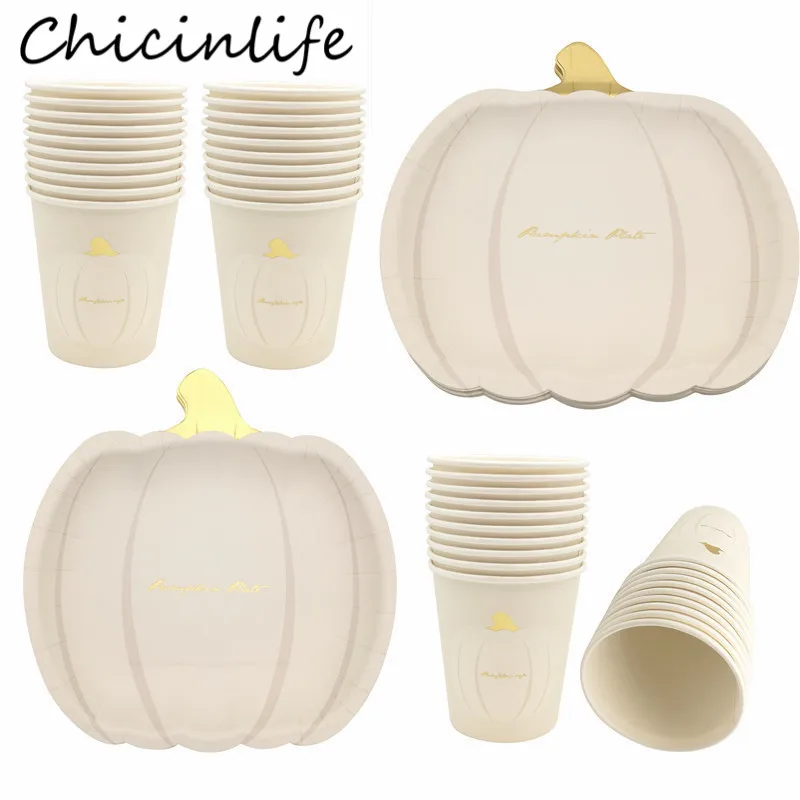 

Chicinlife 10 шт. одноразовая посуда тыквы бумажные тарелки и стаканы День рождения для детского дня рождения, свадебных торжеств на Декор постав...