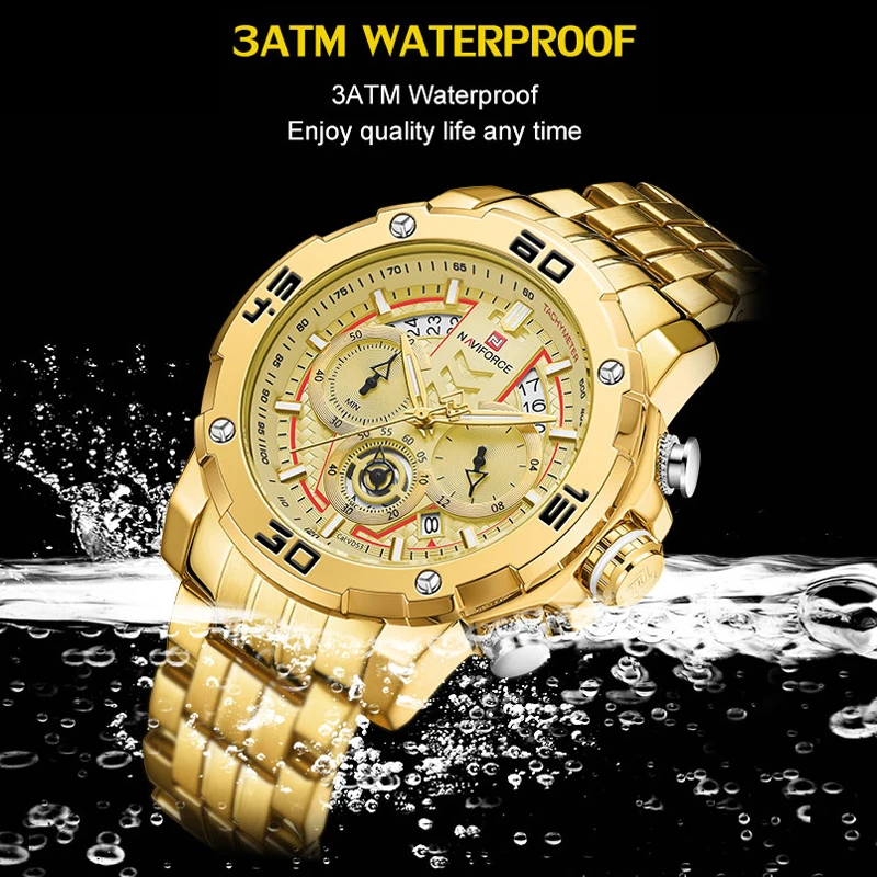 

NAVIFORCE Men Watches Stainless Steel Fashion Luxury Business Gold Watch Mens Sport Waterproof Date Wristwatch Relogio Masculino