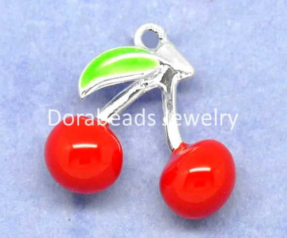 

DoreenBeads 10 SP Enamel 3D Cherry Charms Pendants 16x16mm (B09606), yiwu