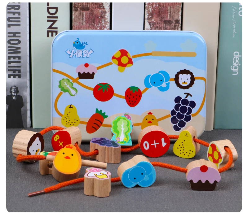 Logwood Детские деревянные игрушки DIY игрушка мультфильм фрукты животное нанизывание резьбы деревянные бусины игрушка Monterssori развивающие для детей