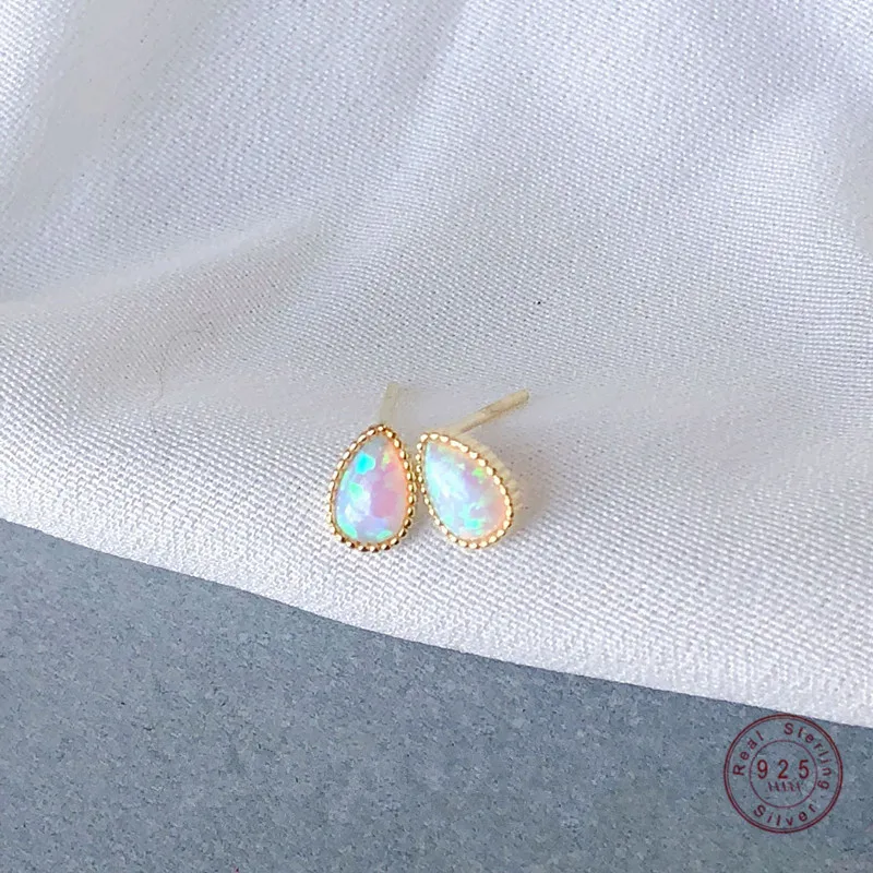 

925 Sterling Silver Opal Stud Earrings Women Temperament Wedding 14k Gold Plating Jewelry Girlfriend Gift