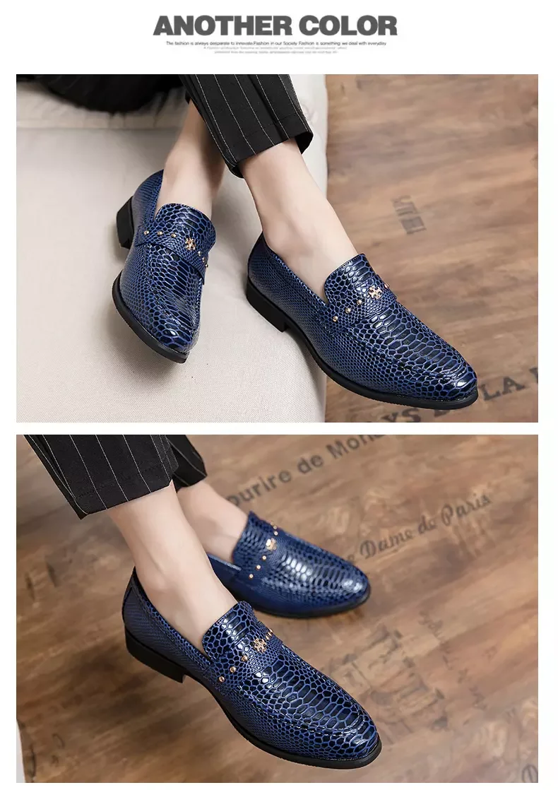 

Chinmai / 1226 Cross Border Large Size Leather Shoes Korean Version British Style Snake Grain Small Leather Shoes Men's AK003