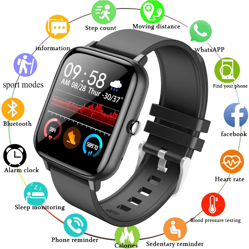 

ROLLSTIMI P6 1,28zoll Smart Uhr Männer Frauen Full Touch Fitness Tracker Herzfrequenz Blutdruck Band Smart Uhr Sport smartwatch