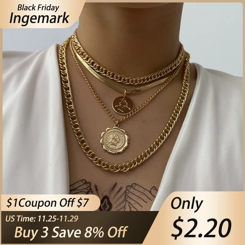 

Punk Miami Cuban Choker Necklace Steampunk Men Jewelry Vintage Big Coin Pendant Chunky Chain Necklace for Women Neck Accessories