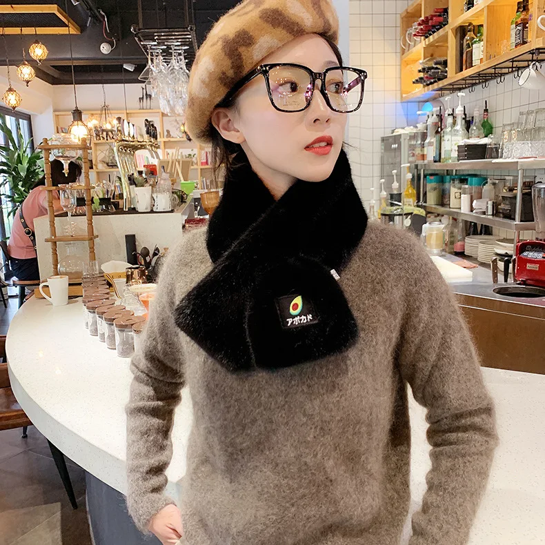 2020 New Fashion Soft Women Faux Rabbit Fur Collar Scarf Plush Neck Warmer Winter Shawl Wrap Girls Cute Fruit Scarves | Аксессуары для
