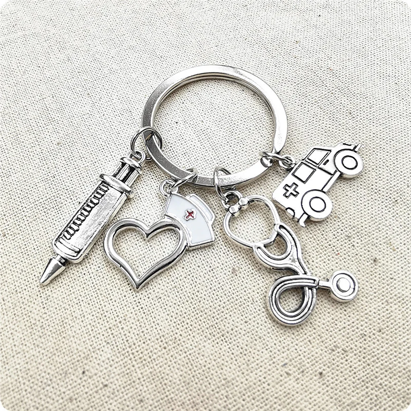 

New Nurse Medical Box Medical Key Chain Needle Syringe Stethoscope Keychain Jewelry Medicine Graduate Gift