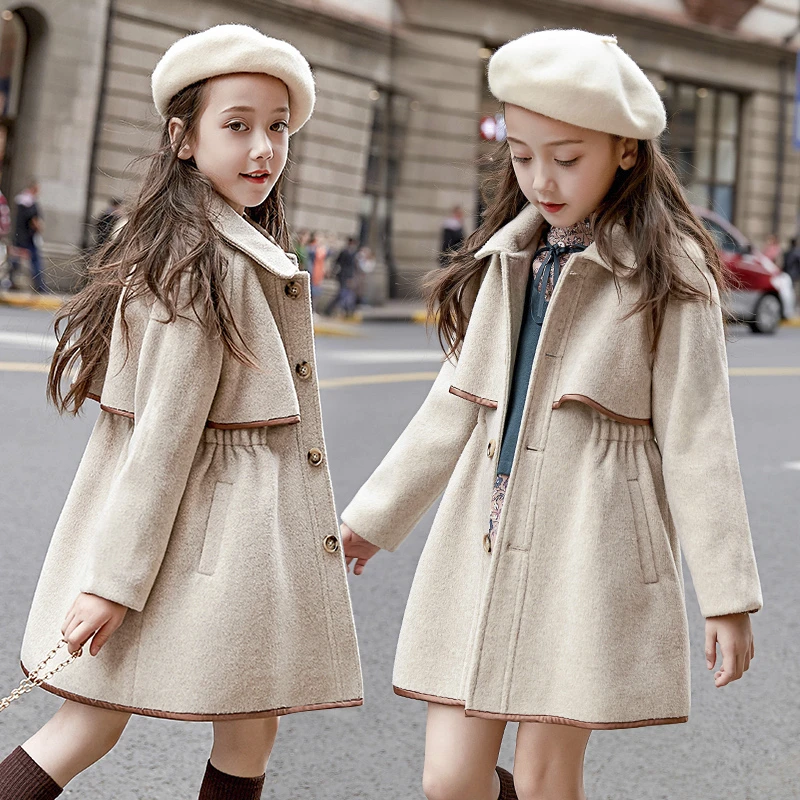 

Children Girls Coats Outerwear Winter Jackets Woolen Long Trench Teenagers Warm Clothes Kids Outfits Luxury Design High Quality