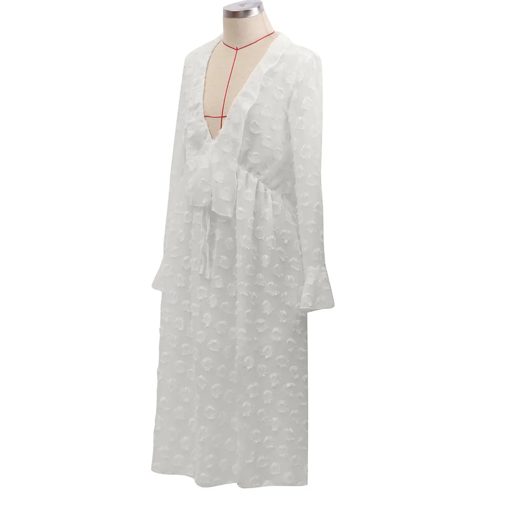 Элегантное белое платье Осеннее модное с принтом расклешенное длинными рукавами