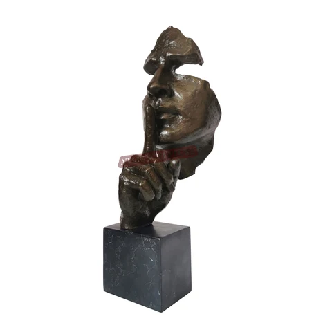 Бронзовая статуя, Мужская скульптура «держать беззвучность», новинка, абстрактное искусство, голова человека, бюст, фигурка для украшения дома, Настольная демонстрация