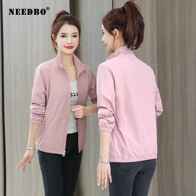 

NEEDBO Spring Autumn Fashion women Jacket Pocket Zipper Long Sleeve Windbreaker Outwear Loose Plus Size Windbreaker Tops Famal