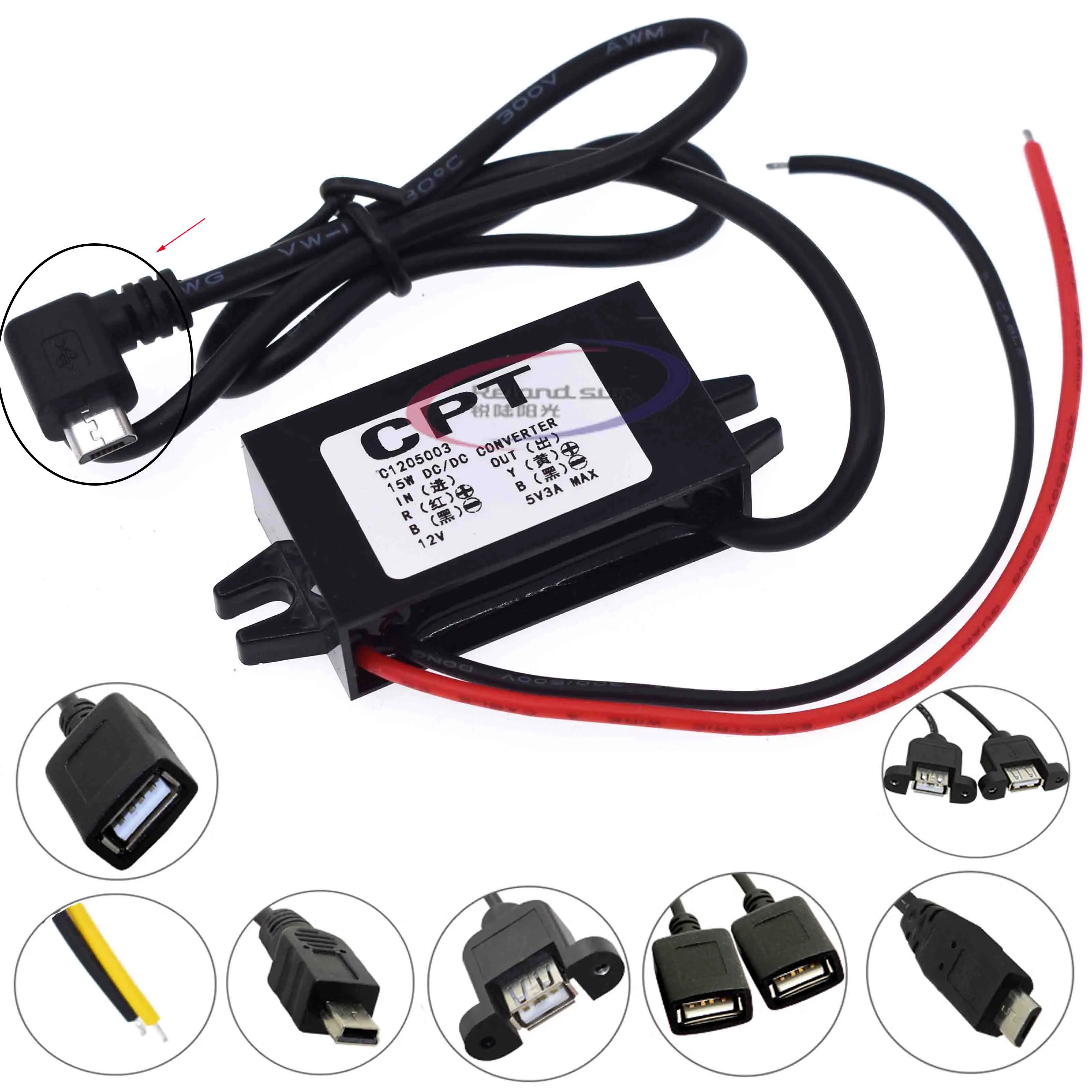 DC-DC 12V to 5V 3A 15W Car Power Converter Micro Mini USB Step Down Voltage Power Supply Output Adapter Low Heat Auto Protection