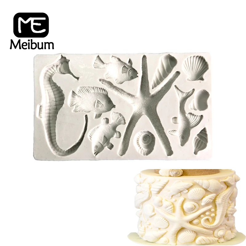 

Meibum Ocean Series Silicone Fondant Cake Mold Starfish Seahorse Conch Fish Paste Sugar Craft Decorating Mould Chocolate Pastry