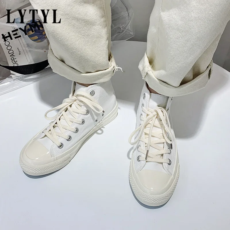 

Canvas Shoes Solid Color Sky Blue Sneakers High Top Gumshoes All Match Basic Concise Casual Leisure Shoes Autumn Summer B20-766
